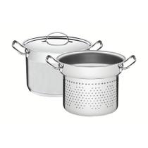 Jogo Cozi-Pasta Tramontina Professional Inox Fundo Triplo Tampa Plana Detalhe Satinado 2 Peças 24cm