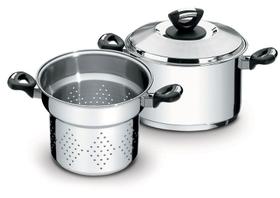 Jogo Cozi-Pasta Tramontina Solar Baquelite em Aço Inox Fundo Triplo 2 Peças 20 cm