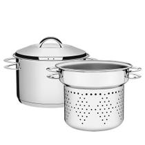 Jogo Cozi-Pasta Tramontina Solar em Aço Inox Fundo Triplo com Alças 2 Peças 20 cm 65500410