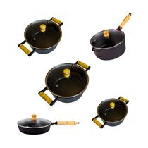Jogo Cozinha 5 Pçs Caçarolas Frigideira Ferro Fundido Antiaderente Tampa Vidro Jogo Cozinha 5 Pçs Caçarolas Frigideira Ferro Fundido Antiaderente Tampa Vidro