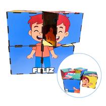 Jogo Cubos Educativos Coloridos para Crianças Emoções em MDF