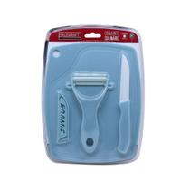 Jogo culinário com Faca e descascador em cerâmica e tábua - HAUSKRAFT