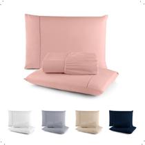 Jogo D Lencol Casal Queen 400 Fios 3 Peças Cor Rose Percal C Elastico Hotel Luxo