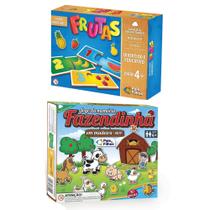 Jogo da Memória Fazendinha em Madeira + Jogo Associe Numeros e Frutas 4 anos - Pais e Filhos