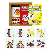 Jogo da Memória Numerais e Quantidades Pedagógico Infantil Brinquedos Educativos Matemática Madeira Carlu Criança 3 anos
