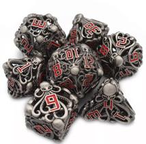 Jogo Dados Rpg Ultra Luxo Metal Vado Polvo Caveira Chumbo
