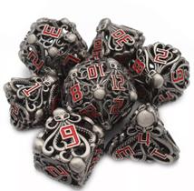 Jogo Dados Rpg Ultra Luxo Metal Vado Polvo Caveira Chumbo