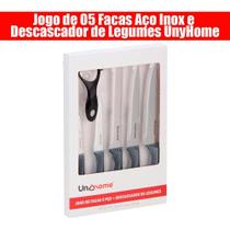 Jogo de 05 Facas Aço Inox e Descascador de Legumes UnyHome