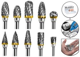 Jogo de 10 Fresa Metal Duro Tungstenio Gravação Mini Retifica Dremel Jogo de 10 Fresa Metal Duro Tungstenio Gravação Mini Retifica Dremel