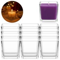 Jogo de 12 Castiçais Vidro Quadrado Para Mesa Jantar