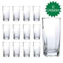 Jogo De 12 Copos Vidro Bali Quadrado Luxo Transparente 320ml