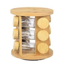 Jogo de 12 porta tempero condimentos em vidro com suporte giratório em bambu 80ml