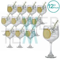 Jogo de 12 Taças de Gin de Vidro 653ml para Drinks ou Sobremesas Resistentes Para Festas, Mesa Posta Elegante e Sustentável, Bares e Restaurantes