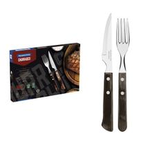 Jogo De 12 Talheres Para Churrasco Garfo e Faca Tramontina Madeira Polywood - Jogo De 12 Talheres Para Churrasco Garfo e Faca Tramontina Madeira Polywood -