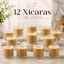 Jogo De 12 Xicara De Café Chá 250ml Praticasa Caneca Vidro Transparente Jogo De 12 Xicara De Café Chá 250ml Praticasa Caneca Vidro Transparente