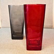 Jogo de 18 Copos de Vidro Cinza e Vermelho 320ML
