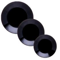 Jogo de 18 pratos vidro black 6 fundos 6 rasos e 6 sobremesa - lyor