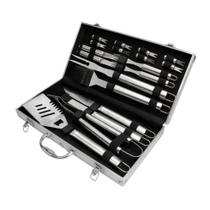 Jogo de 19 pecas Gourmet para churrasco em aco inox com maleta em alumínio L43xP22xA7cm Jogo de 19 pecas Gourmet para churrasco em aco inox com maleta em alumínio L43xP22xA7cm