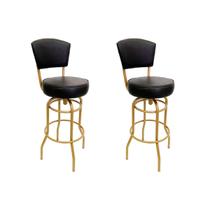 Jogo de 2 Banquetas Altura 65cm Bar Giratória com Encosto cor Dourado fosco Assento grosso Confortável preto Jogo de 2 Banquetas Altura 65cm Bar Giratória com Encosto cor Dourado fosco Assento grosso Confortável preto