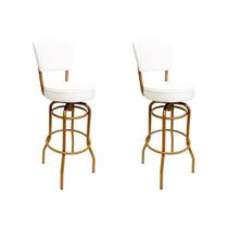 Jogo de 2 Banquetas Bar Giratória com Encosto Estofado Altura 65cm cor Dourado fosco Assento grosso Confortável Branco Jogo de 2 Banquetas Bar Giratória com Encosto Estofado Altura 65cm cor Dourado fosco Assento grosso Confortável Branco