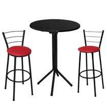 Jogo de 2 Banquetas Preta Assento Vermelho com Bistro Preto