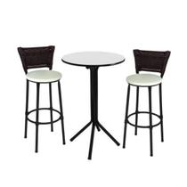 Jogo de 2 Banquetas Preta Junco Argila Assento Branco com Bistro Preto e Branco Jogo de 2 Banquetas Preta Junco Argila Assento Branco com Bistro Preto e Branco