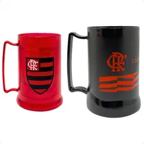 Jogo de 2 Caneca de Gel do Flamengo de 300ml e 400ml Preto e Vermelho Oficial