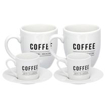 Jogo De 2 Canecas Brancas 300ml Com 2 Xícaras De Café 80ml Manhattan