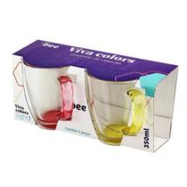 Jogo de 2 Canecas de vidro coloridas 350 ml cada Jogo de 2 Canecas de vidro coloridas 350 ml cada
