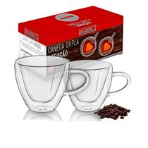Jogo de 2 Canecas de Vidro Dupla Coração Xicaras de Chá e Café 150ml Hauskraft