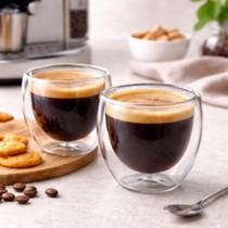 Jogo De 2 Copos Coffee Time Em Vidro Borossilicato Com Parede Dupla 240Ml
