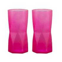 Jogo de 2 copos de agua rombus 465ml neon rosa em vidro - Globimport