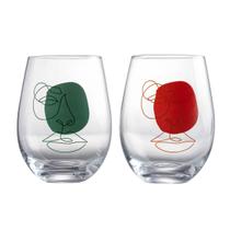 Jogo de 2 copos Faces em vidro 550ml laranja e verde -L Hermitage Jogo de 2 copos Faces em vidro 550ml laranja e verde -L Hermitage