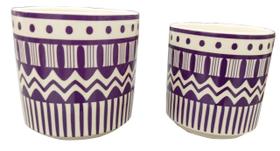 Jogo De 2 Floreiros De Cerâmica Roxo/Branco 15/13Cm