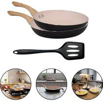 Jogo de 2 Frigideiras Antiaderentes em Cerâmica Cabo Silicone e Espátula Jogo de 2 Frigideiras Antiaderentes em Cerâmica Cabo Silicone e Espátula