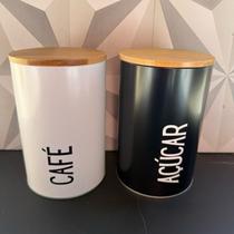 Jogo de 2 pote de lata para mantimentos com tampa de bambu para café e açúcar cantinho do café preto de alimentos cafe Jogo de 2 pote de lata para mantimentos com tampa de bambu para café e açúcar cantinho do café preto de alimentos cafe