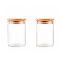Jogo De 2 Potes Herméticos De Vidro Tampa De Bambu - 700 Ml