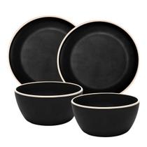 Jogo De 2 Pratos & 2 Bowls De Melamina Preto Resistentes Decoração