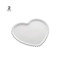 Jogo de 2 Pratos Wolff Heart Beads de Porcelana Branco