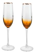 Jogo de 2 tacas para champanhe Celebrare em vidro gold rim 220ml A25,7cm cor ambar