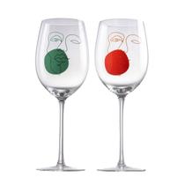 Jogo de 2 taças para vinho Faces em vidro 560ml laranja e verde -L Hermitage Jogo de 2 taças para vinho Faces em vidro 560ml laranja e verde -L Hermitage