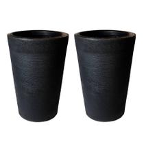 Jogo de 2 vasos decorativo coluna redonda grafiato pp varanda e jardim 28 x 23
