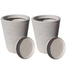 jogo de 2 vasos decorativos grandes coluna jateada luxo com prato - 33x66