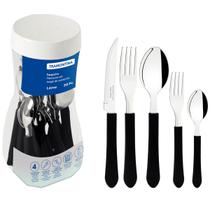 Jogo de 20 Talheres no Pote Tramontina Faqueiro Leme Aço Inox Cabo Plástico Polipropileno Preto