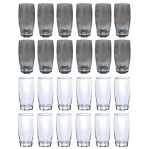 Jogo de 24 Copos de Vidro 370ML Duas Cores Transparente Cinza