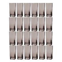 Jogo de 24 Copos de Vidro Bali Cinza 320ML Mesa Posta Quadrado