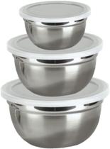 Jogo de 3 bowls Light Metal em aco inox com tampa em plastico 700ml/950ml/1,4L