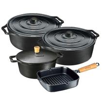 Jogo de 3 Caçarolas de Ferro Grandes 11 e 6 litros com Frigideira Cookgrill