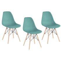 Jogo de 3 Cadeiras Charles Eames Wood Design Eiffel Azul Atlântico Jogo de 3 Cadeiras Charles Eames Wood Design Eiffel Azul Atlântico