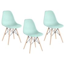 Jogo de 3 Cadeiras Charles Eames Wood Design Eiffel Azul Surf Jogo de 3 Cadeiras Charles Eames Wood Design Eiffel Azul Surf